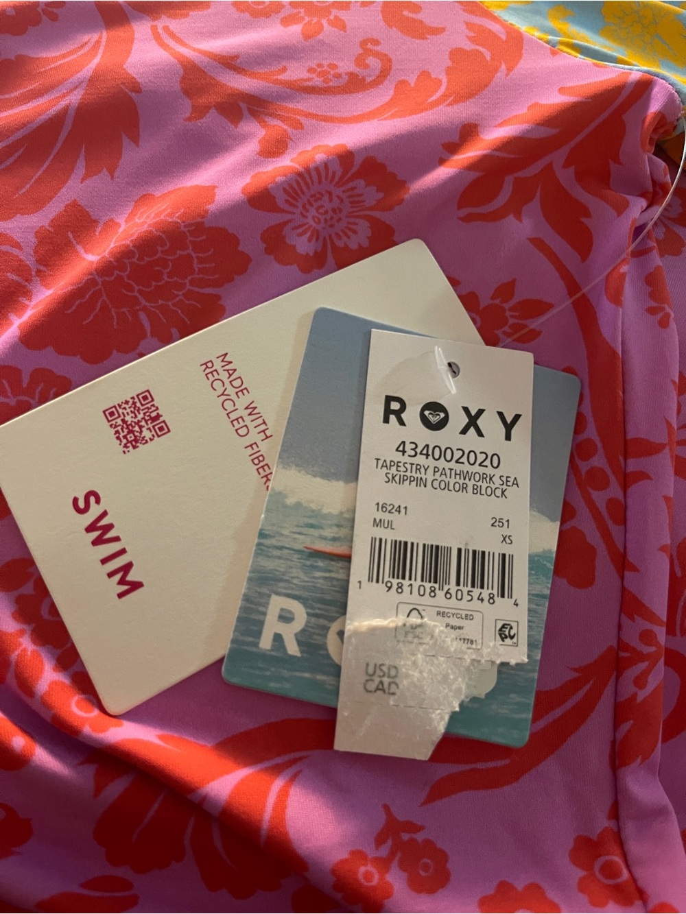 Roxy TAPESTRY PATCHWORK SEA SKIPPING COLOR BLOCK RASHGUARD - Picture 4 of 4